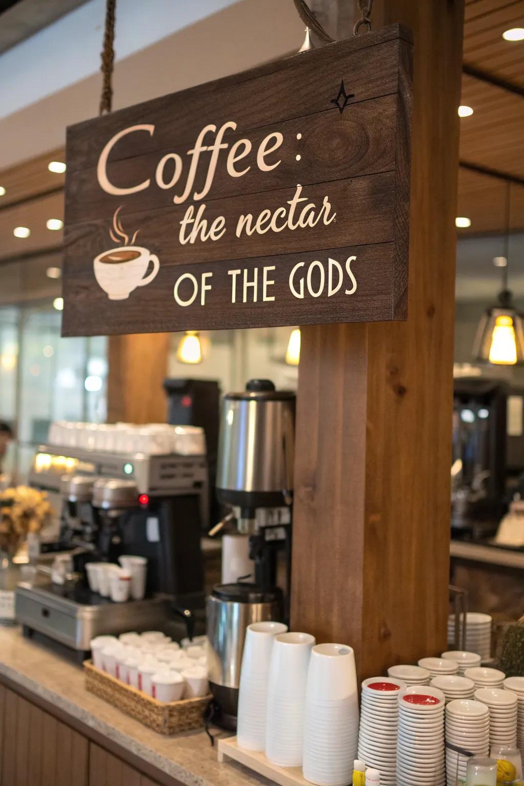 A personalized sign gives personality to your coffee corner.