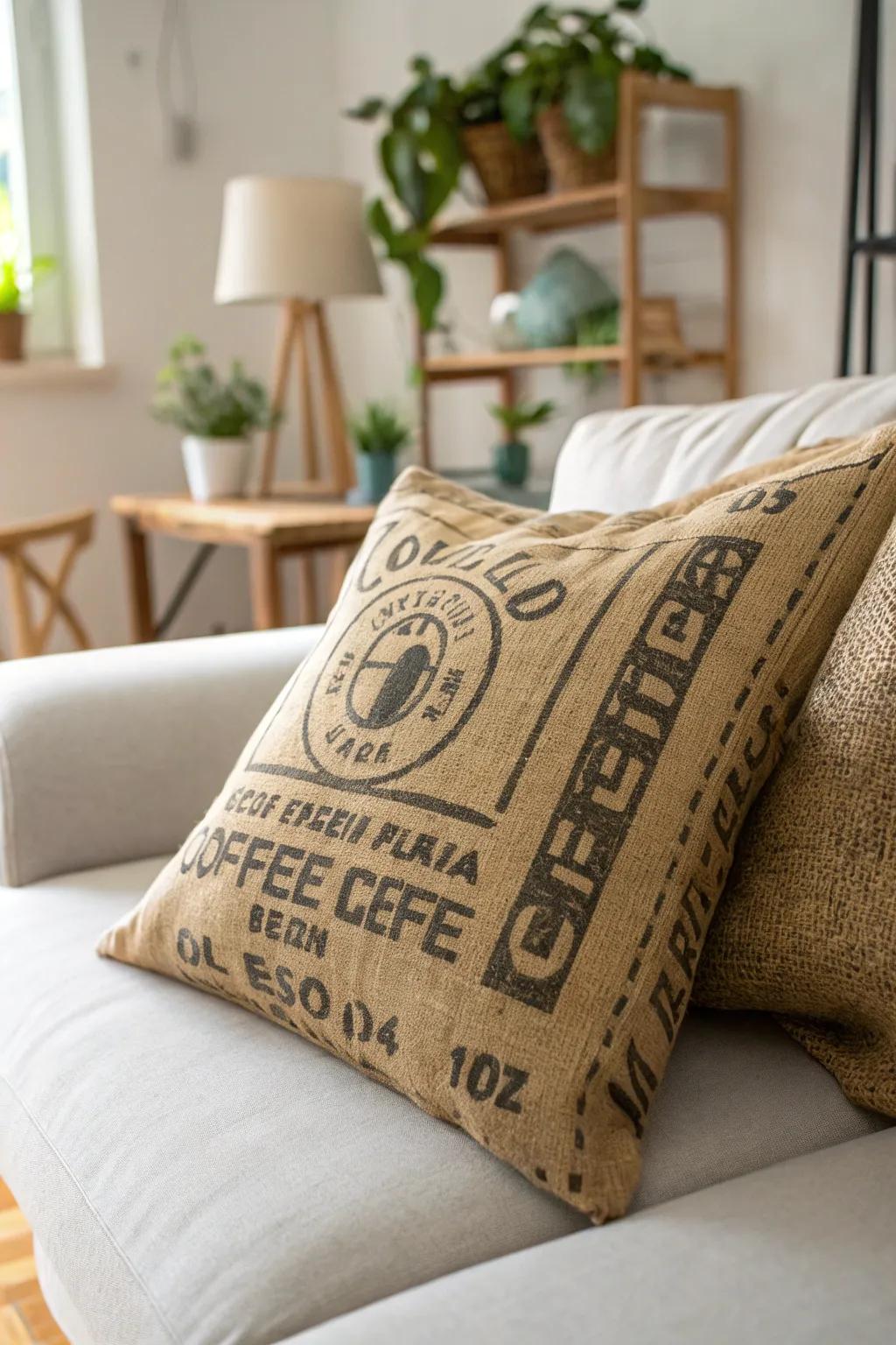 Elevate your living space with the countryside charm of coffee sack pillow covers &mdash; where sustainability meets style.
