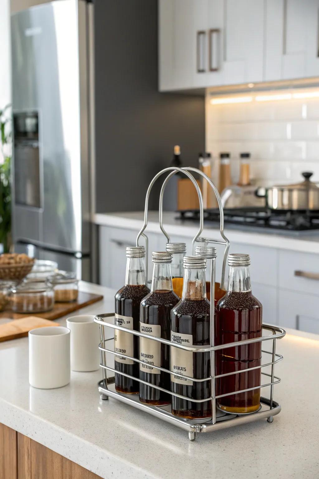 Polished metallic rack for a simple and current touch.