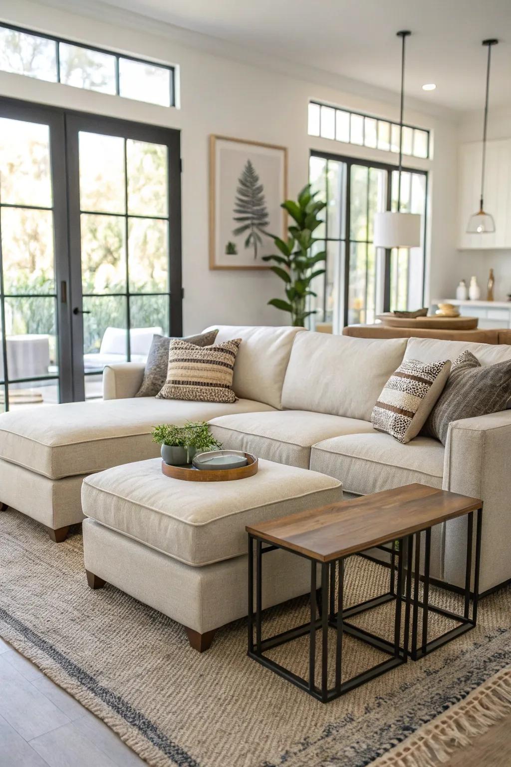 Stacking tables introduce flexibility and style to your sectional sofa setting.