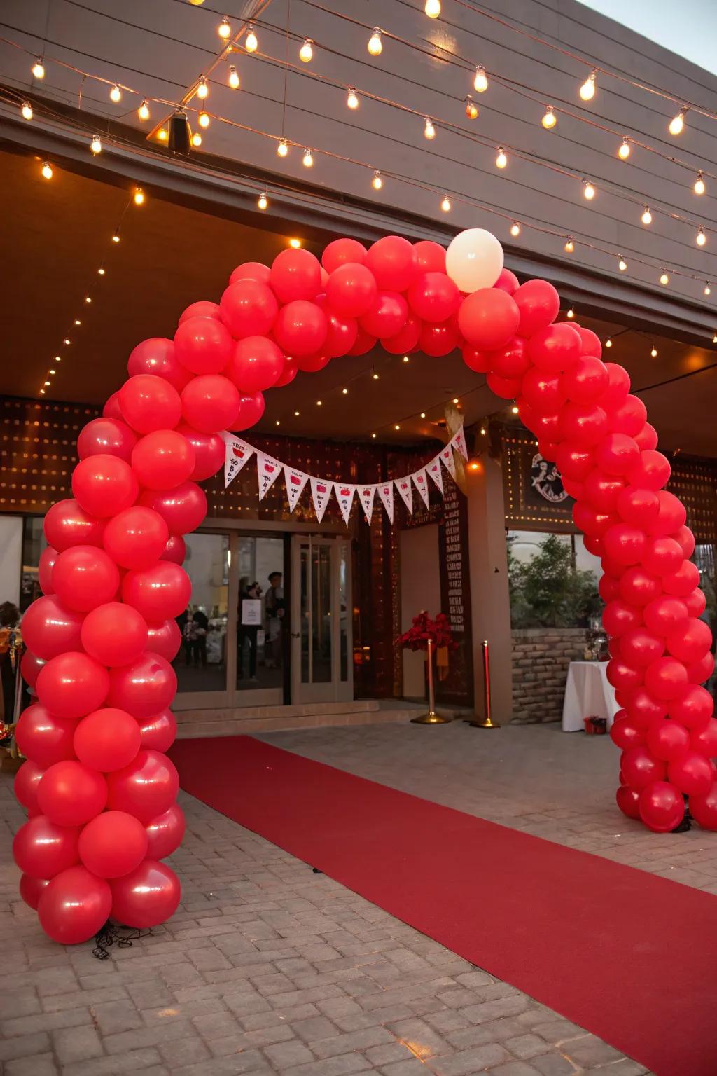 A ruby air sculpture creating a striking entrance statement.