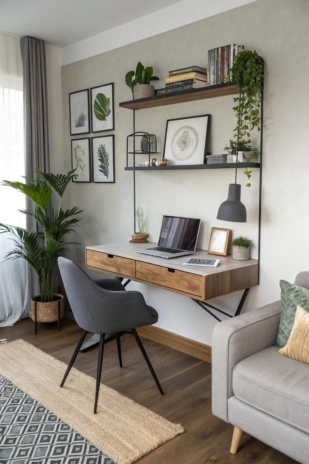 A streamlined and space-efficient floating desk.