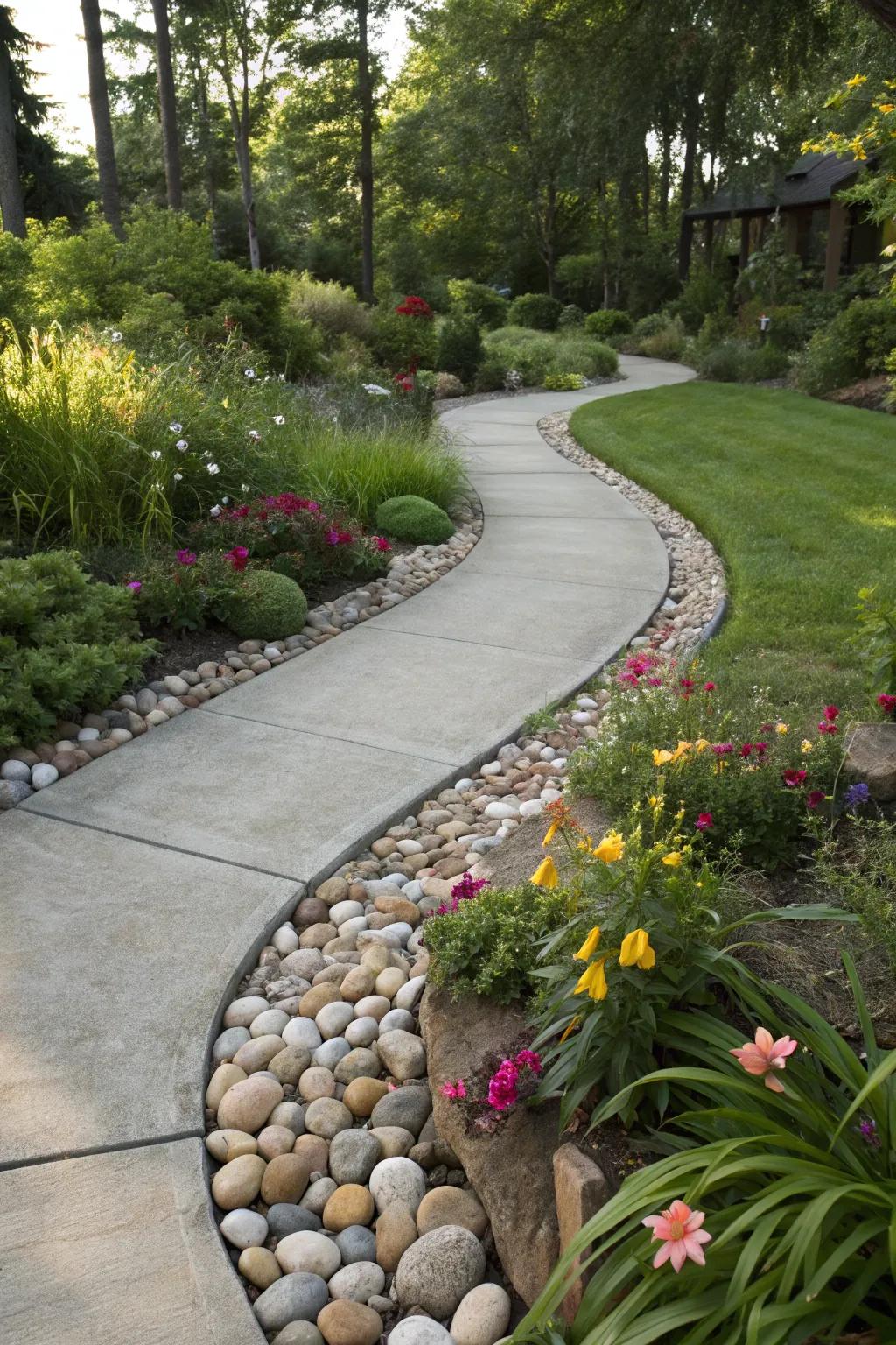 Elegant pathway borders made of concrete and stone.