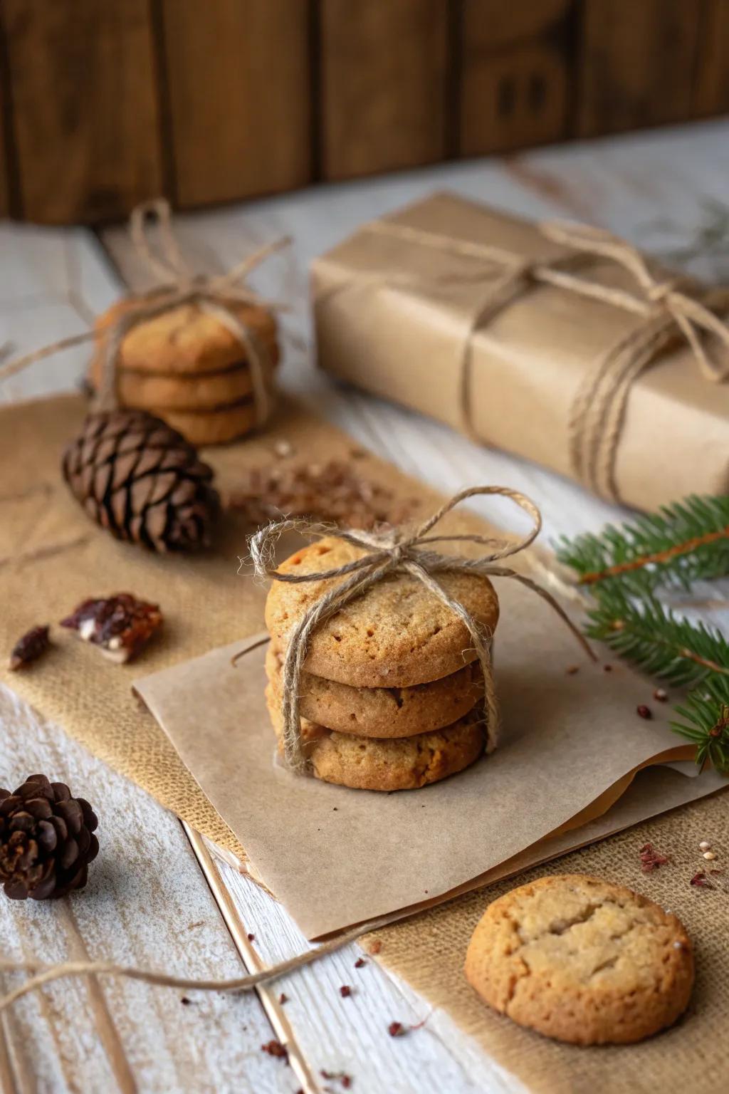 Rustic cord wraps impart a warm, homemade sentiment to cookie gifts.