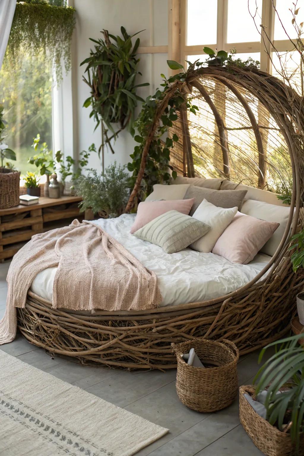 A nest bed design cultivates a snug, nature-inspired haven in your bedroom.
