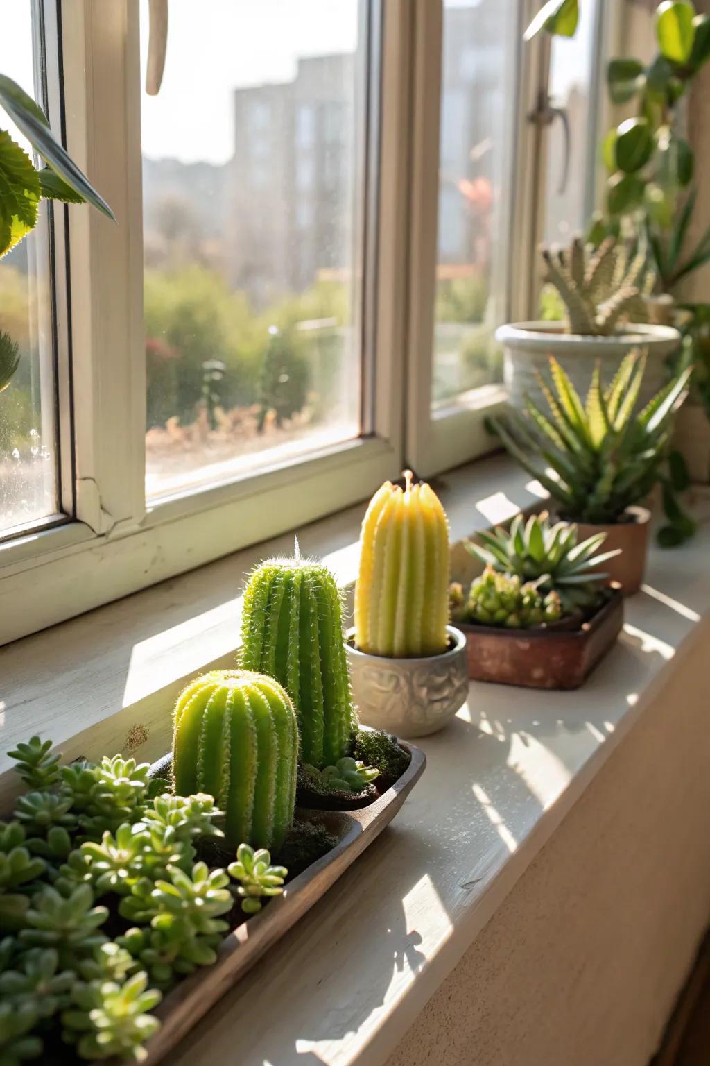 Cactus-shaped candles introduce a touch of playfulness to your space.