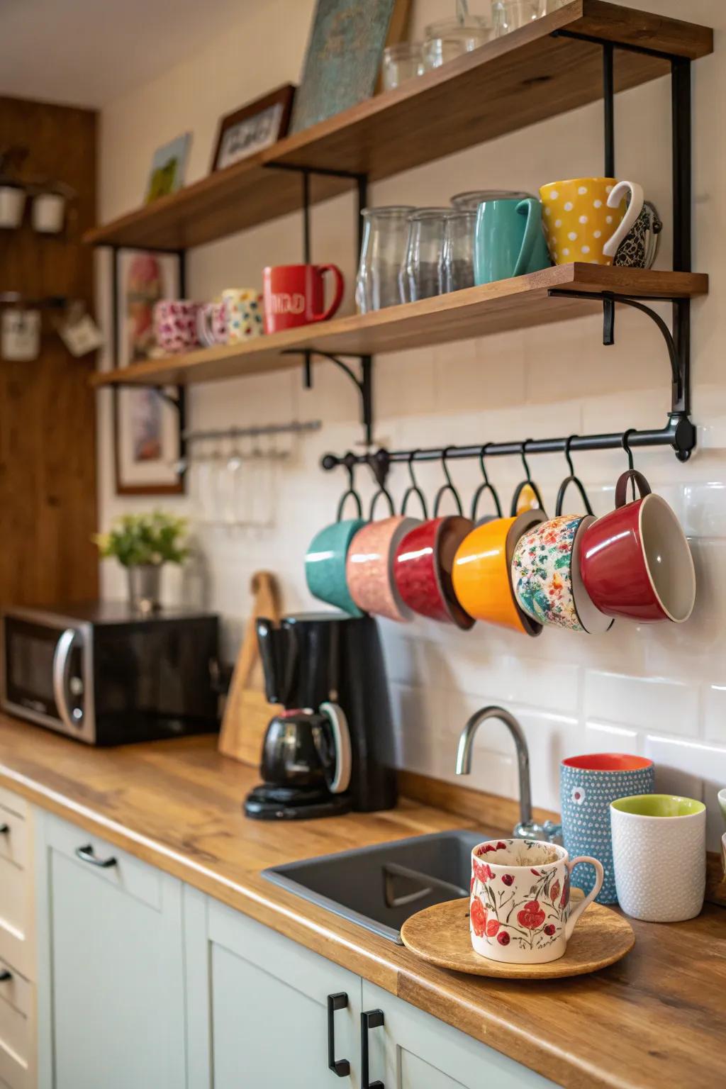 Display your cherished mugs for a personalized coffee area.