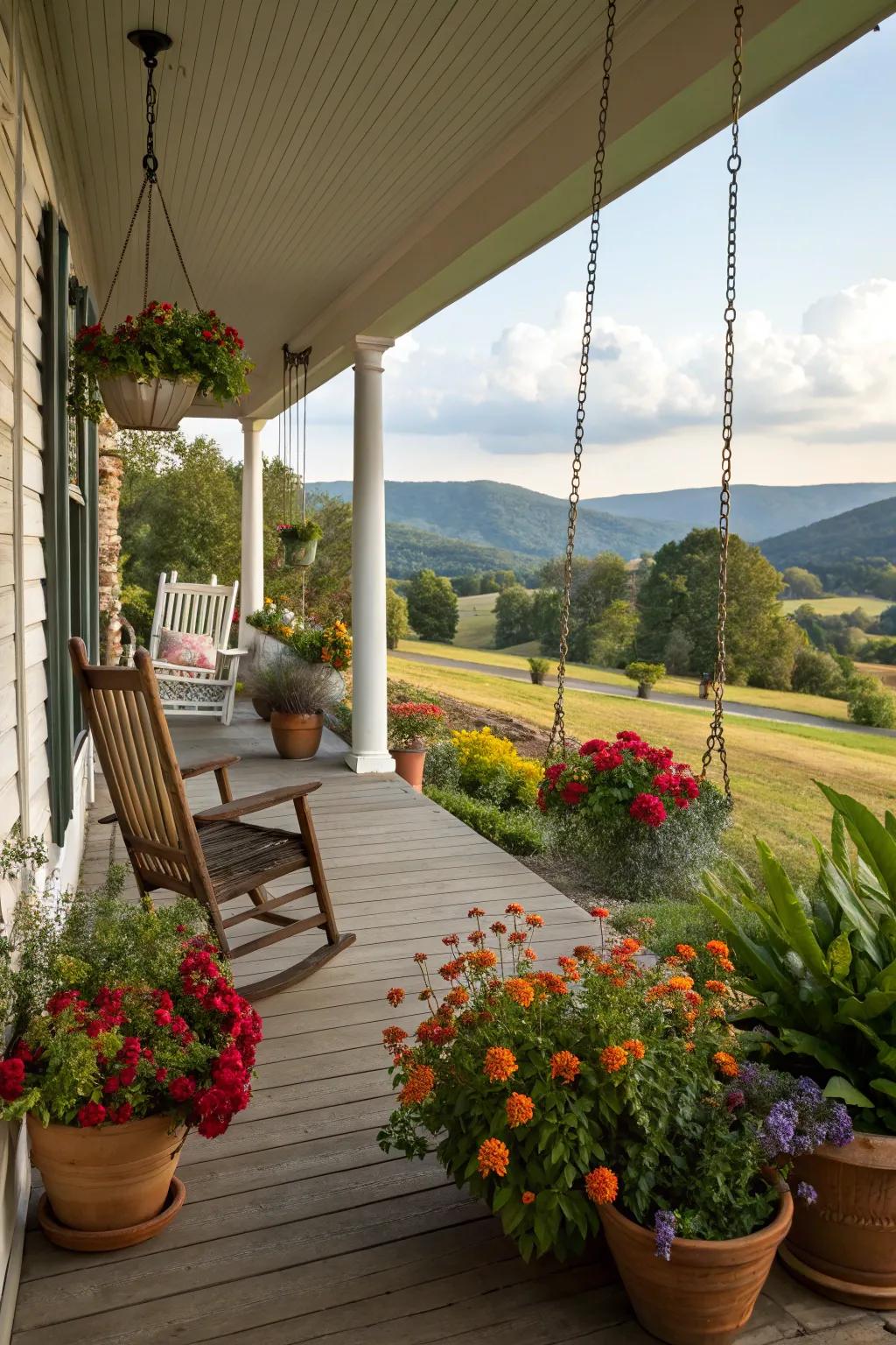 A lively display of cultivated greens bringing vibrancy to a farmhouse porch.