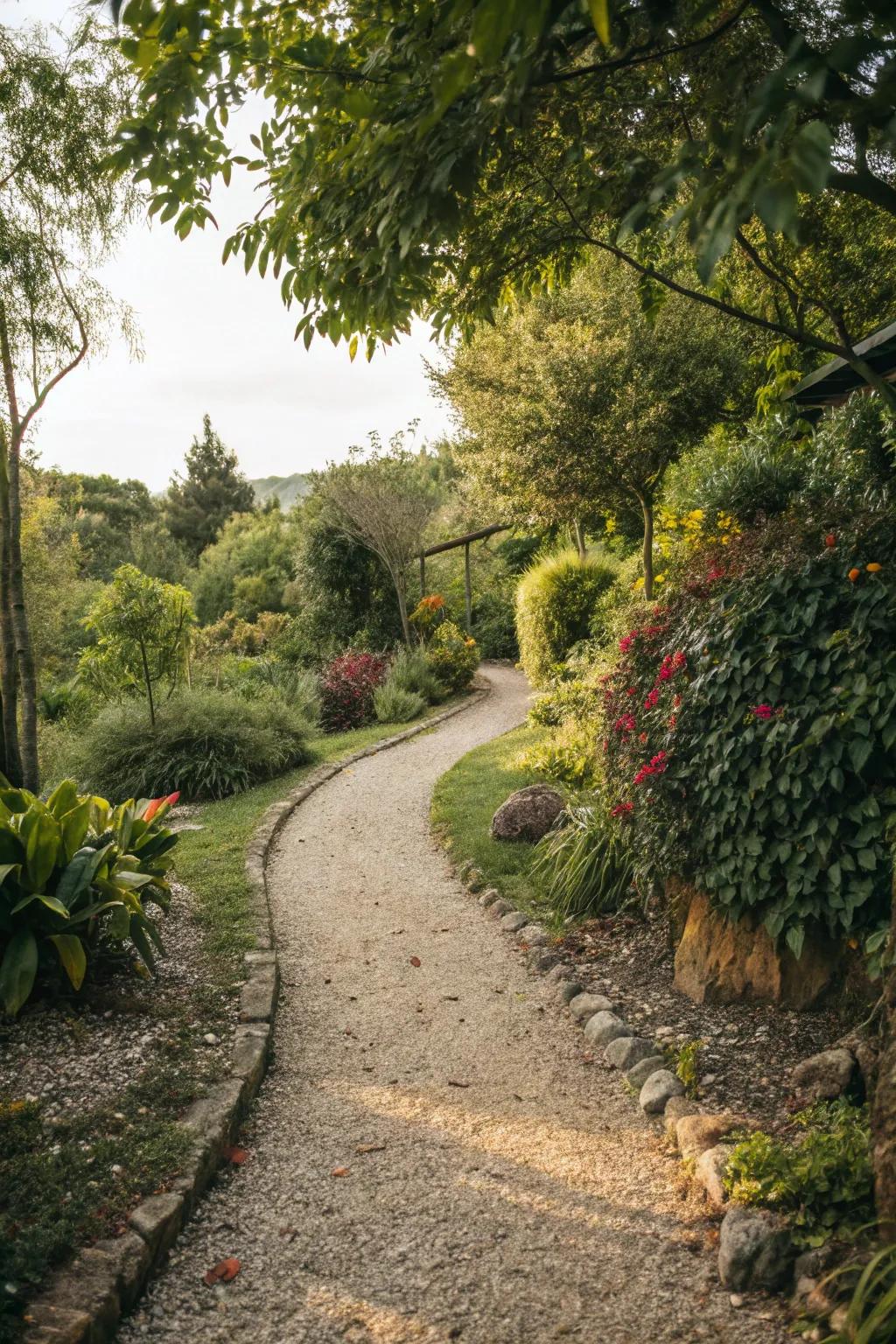 A natural walkway beckons you to discover the garden.