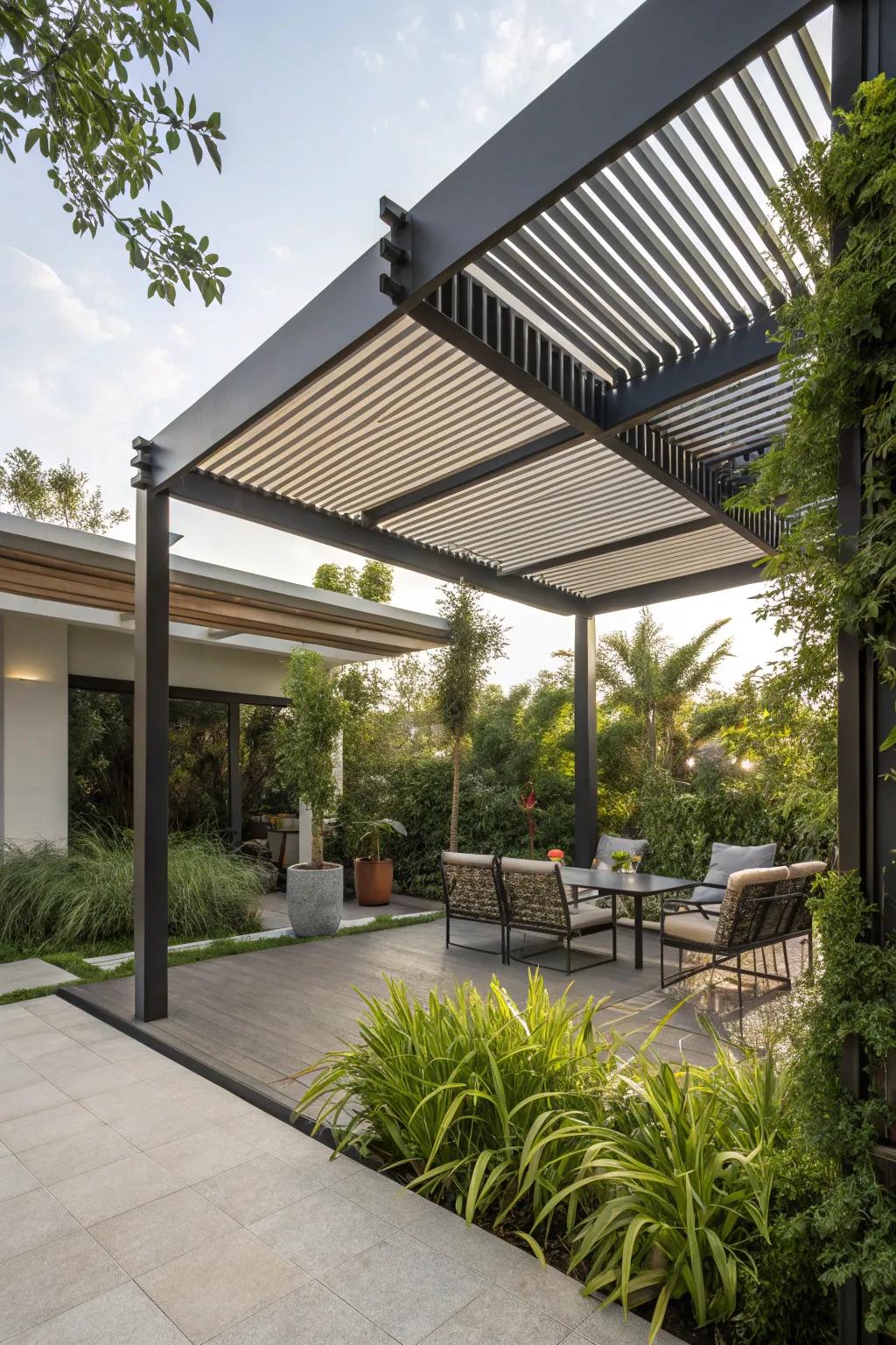 Adjustable louvers provide customized shade solutions.