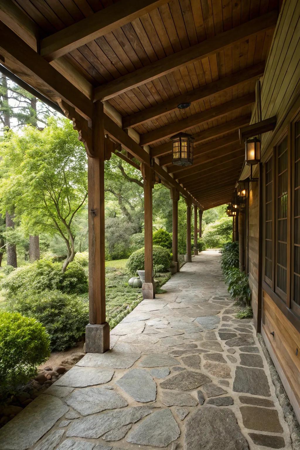 Natural materials such as timber and rock introduce warmth and texture.