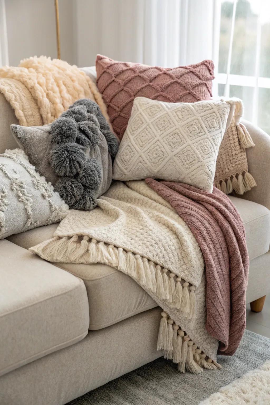 Layered textiles foster an inviting and comfortable environment.