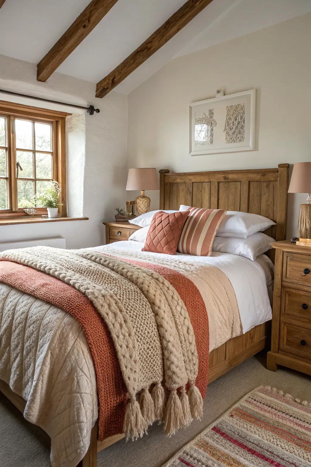 Layered textures create comfort and warmth.