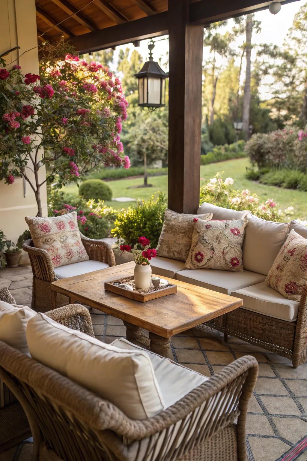 Cushions make outdoor seating areas incredibly inviting.