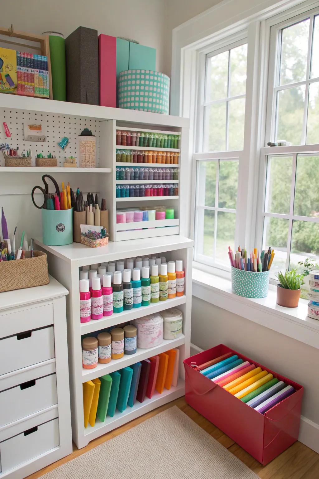 Open shelves offer both practical storage and visual appeal.