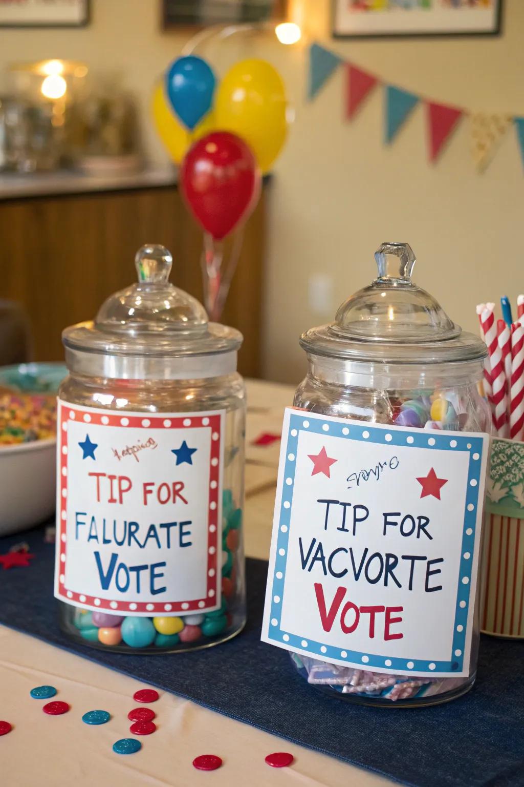A lively tip container poll creating a buzz at a local cafe