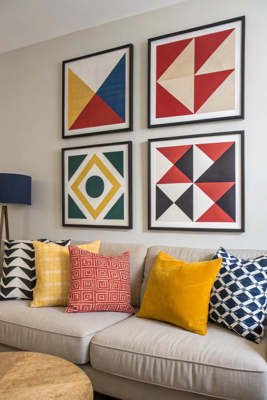Geometric artwork imbues any wall with an air of modern sophistication.