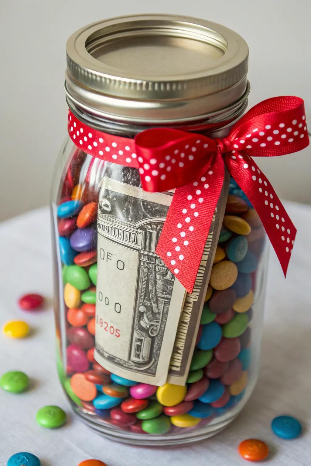 A jar of sweets hides a cash surprise.