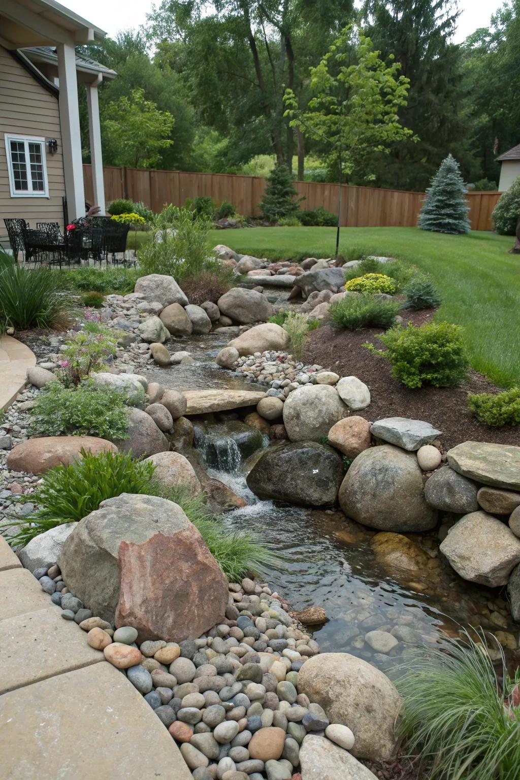 Rocks and large stones contribute depth and definition to your streamside landscape.