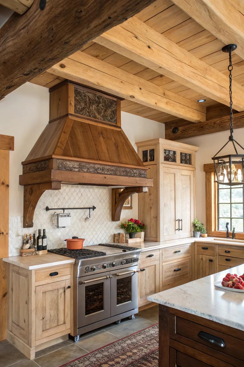 Wooden range hoods bring a cozy and inviting feel to rustic kitchens.