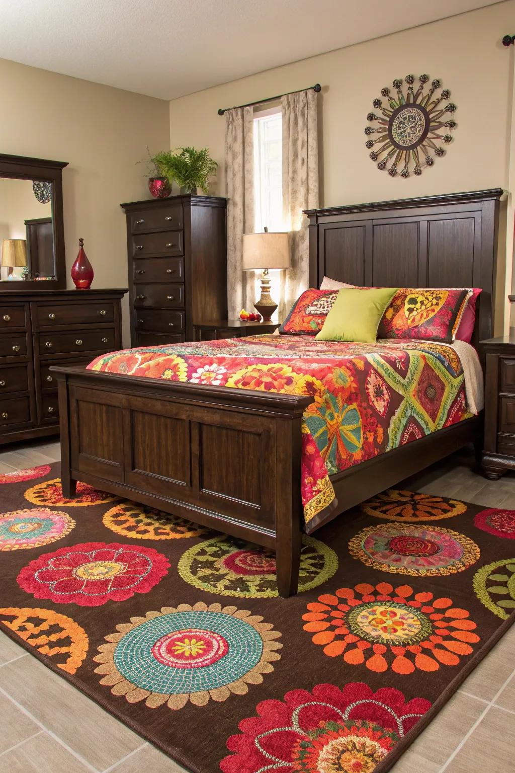 Designs bring energy and character to areas featuring dark brown aspects.