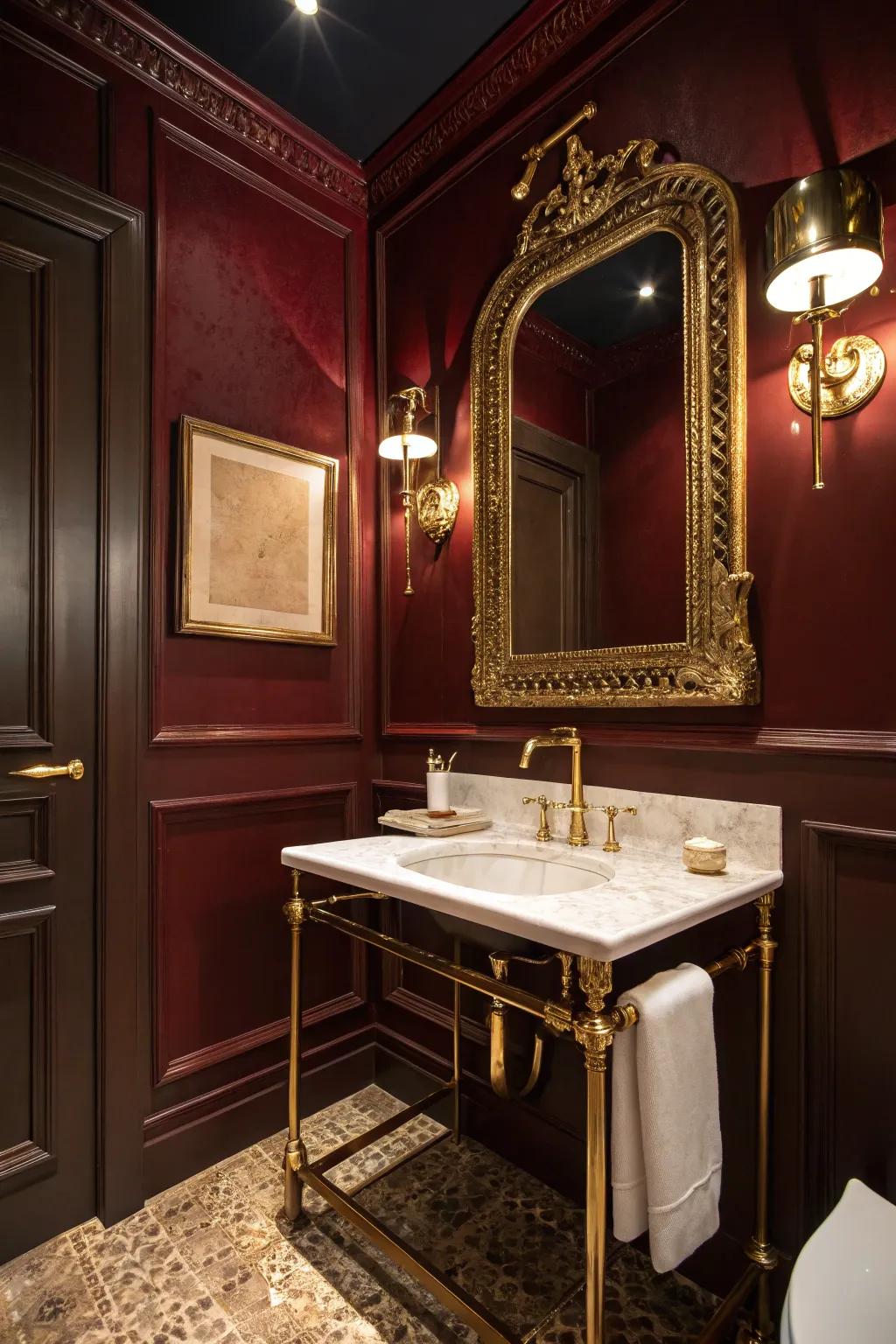 Dark red and gold radiate refinement and grandeur.