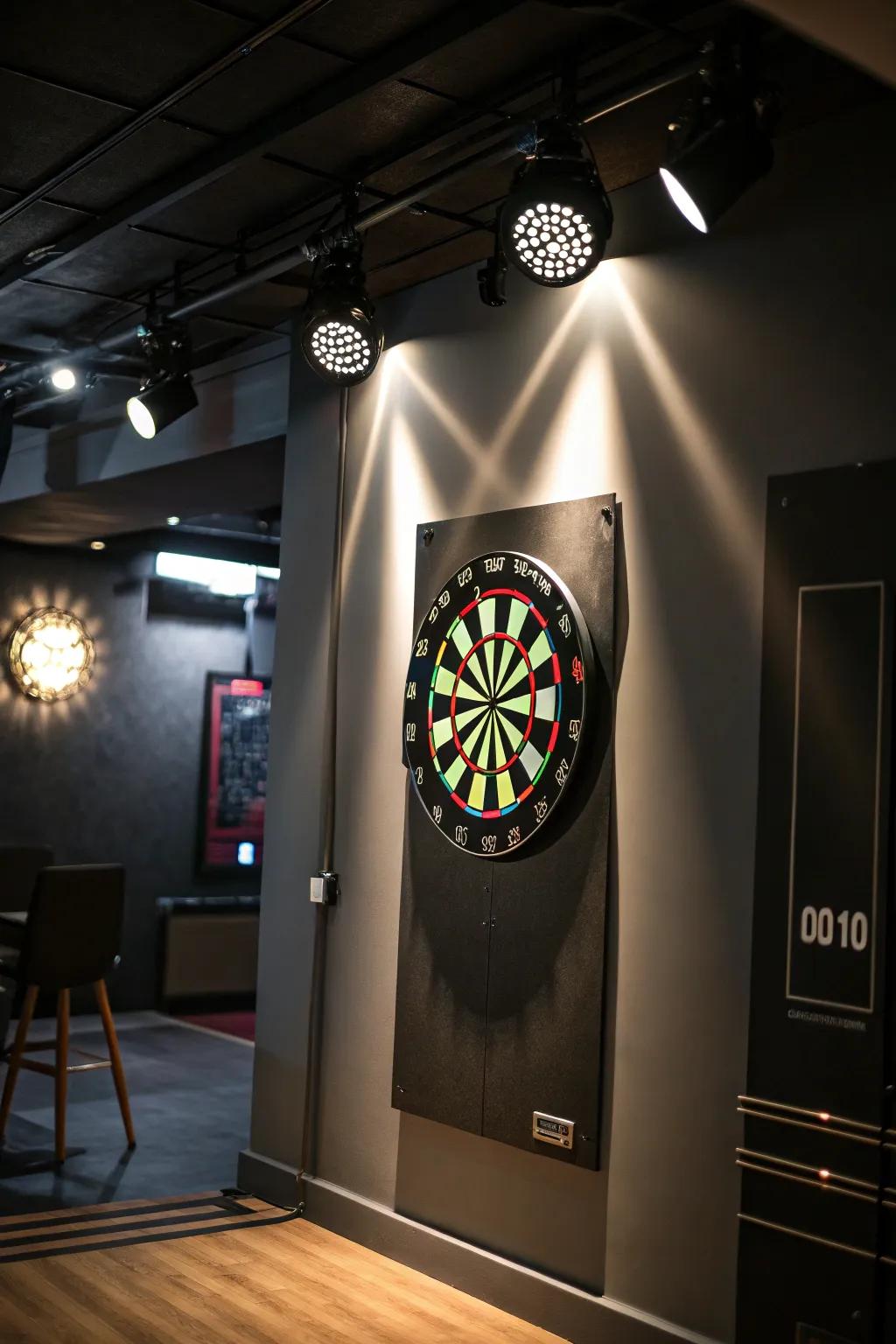 Spotlights foster an inviting and focused environment in your dart room.