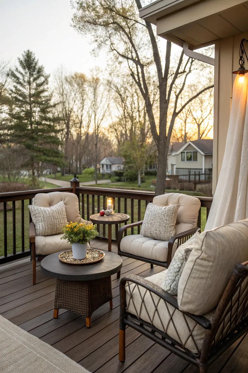 Design a tranquil oasis with inviting outdoor furnishings.