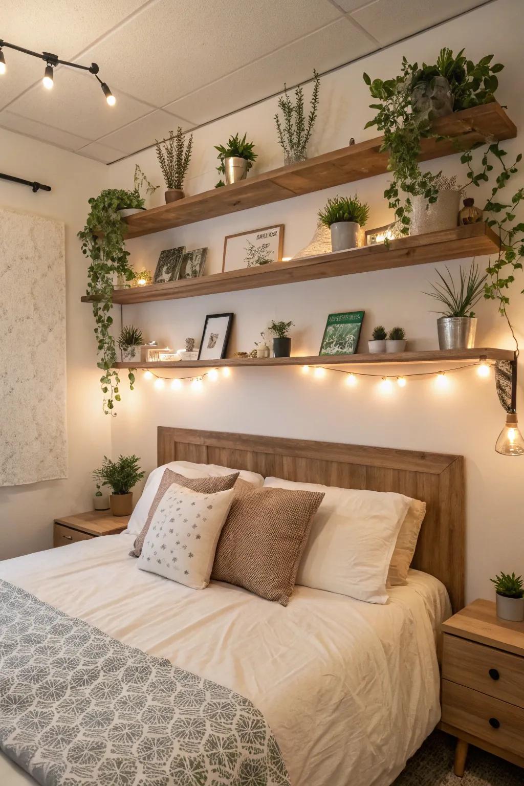 Floating shelving offers a changing and adaptable decorating solution.