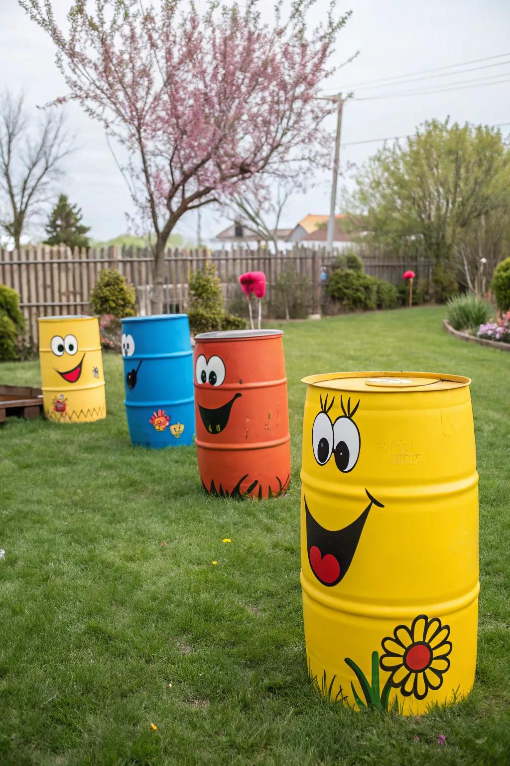 Barrels redesigned into playful animated characters