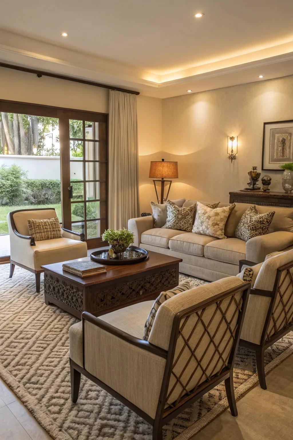 Initiate your decorating efforts in the living area, establishing the overall style for your home.