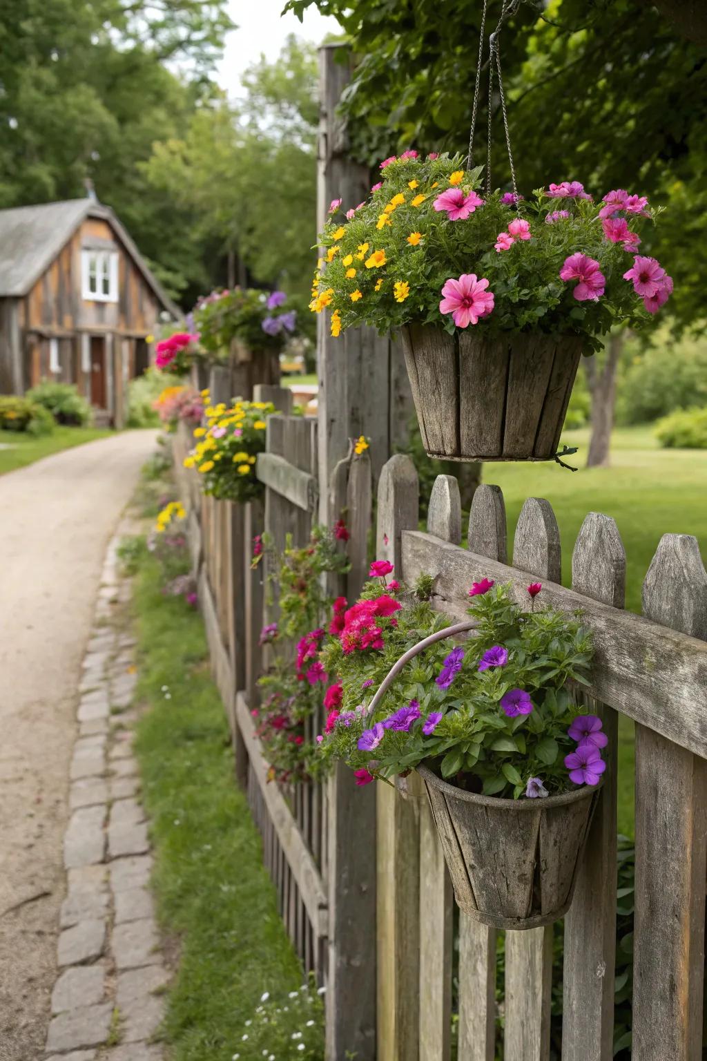 Planters introduce a refreshing pop of color and vitality to any fence.