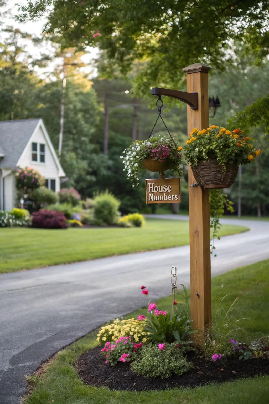 Inject a splash of color with a suspended planter on your driveway marker.