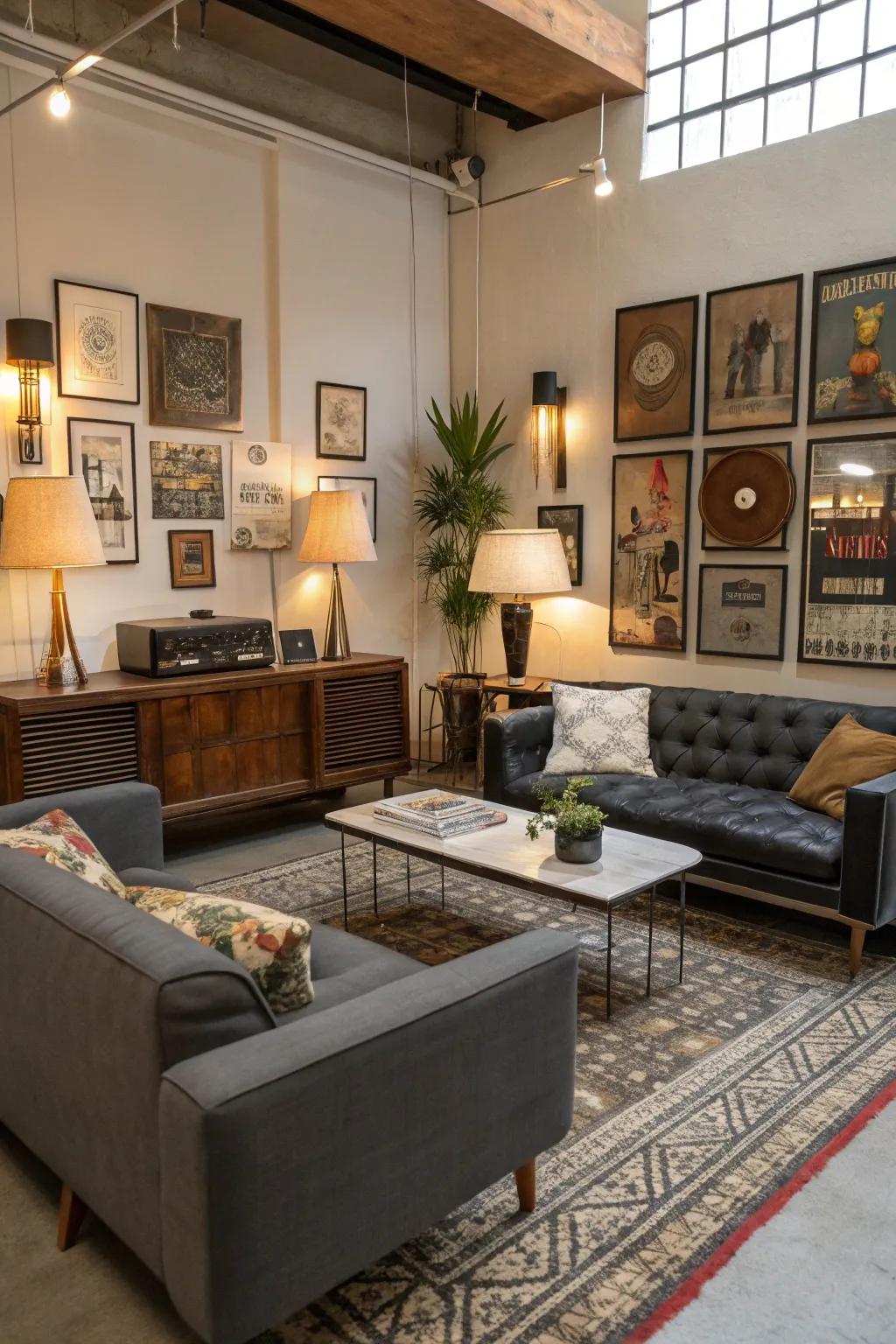 A beautifully varied living space that harmonizes modern and classic decor.