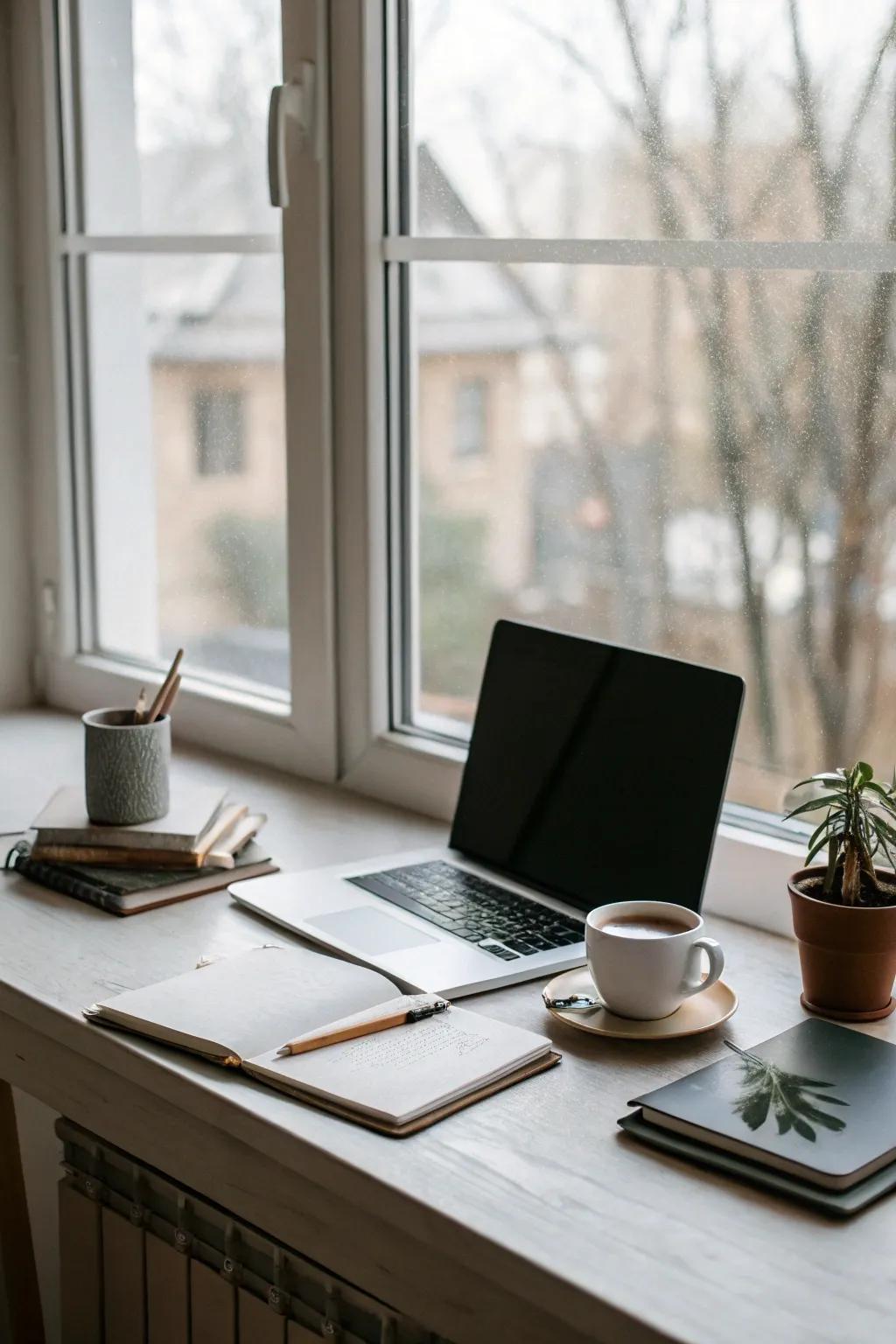 A simple desk setup maintains a tidy and distraction-free workspace.