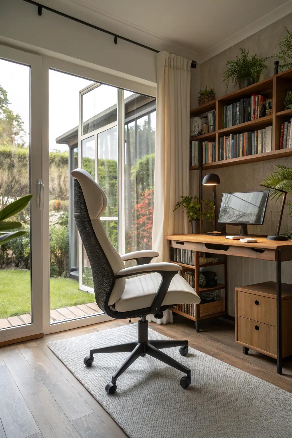 Ergonomic seating delivers comfort and support for prolonged work.