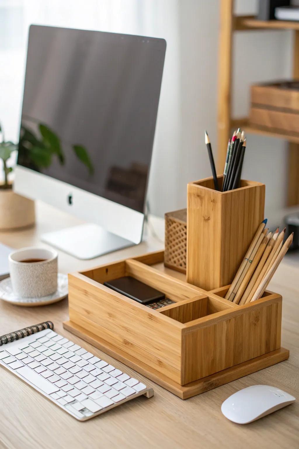 Incorporate natural elements into your workspace with wood and bamboo.