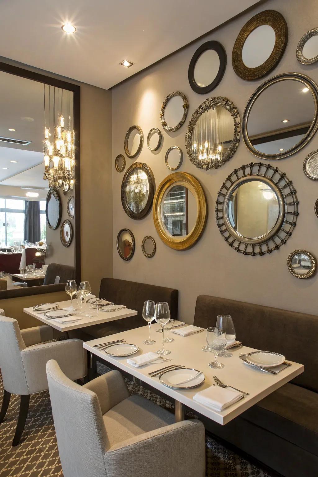 A reflection feature wall injects artistic charm into your dining space.