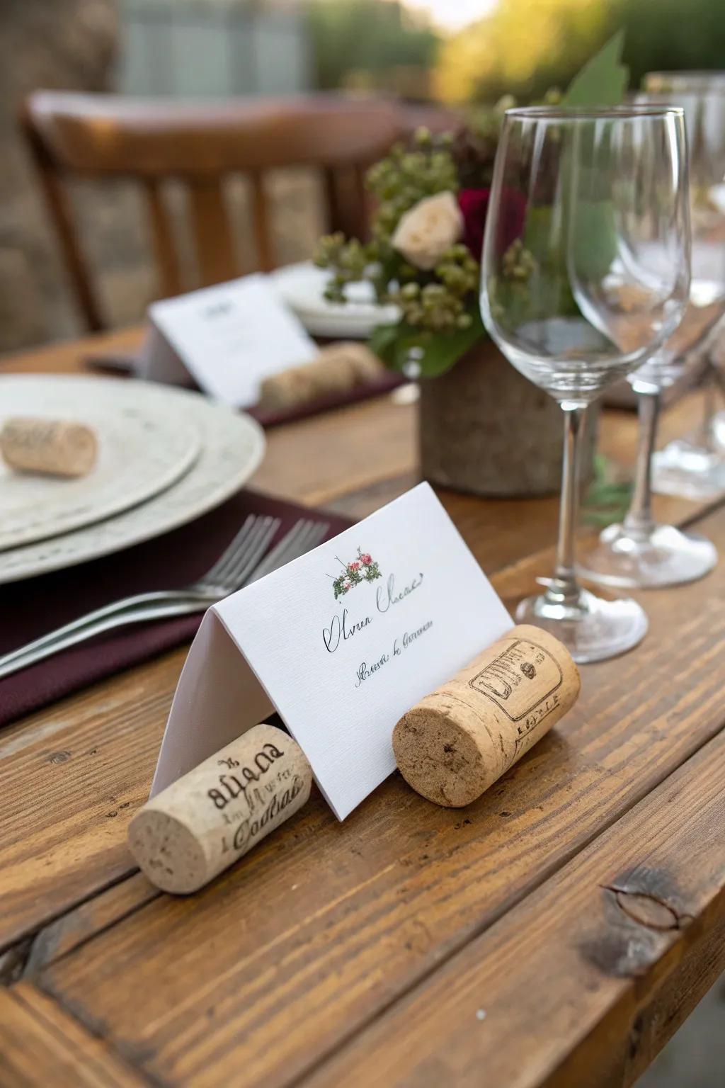 Rustic charm added to your table with wine stopper stands.