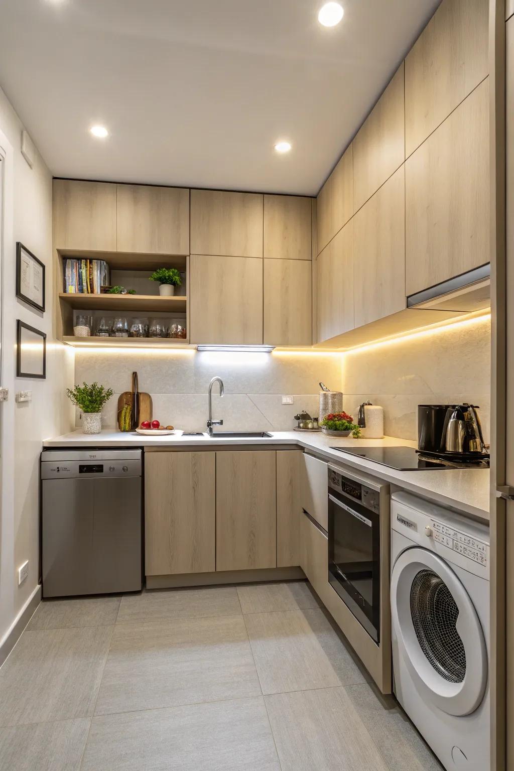 Integrated dishwasher design for a unified kitchen appearance.