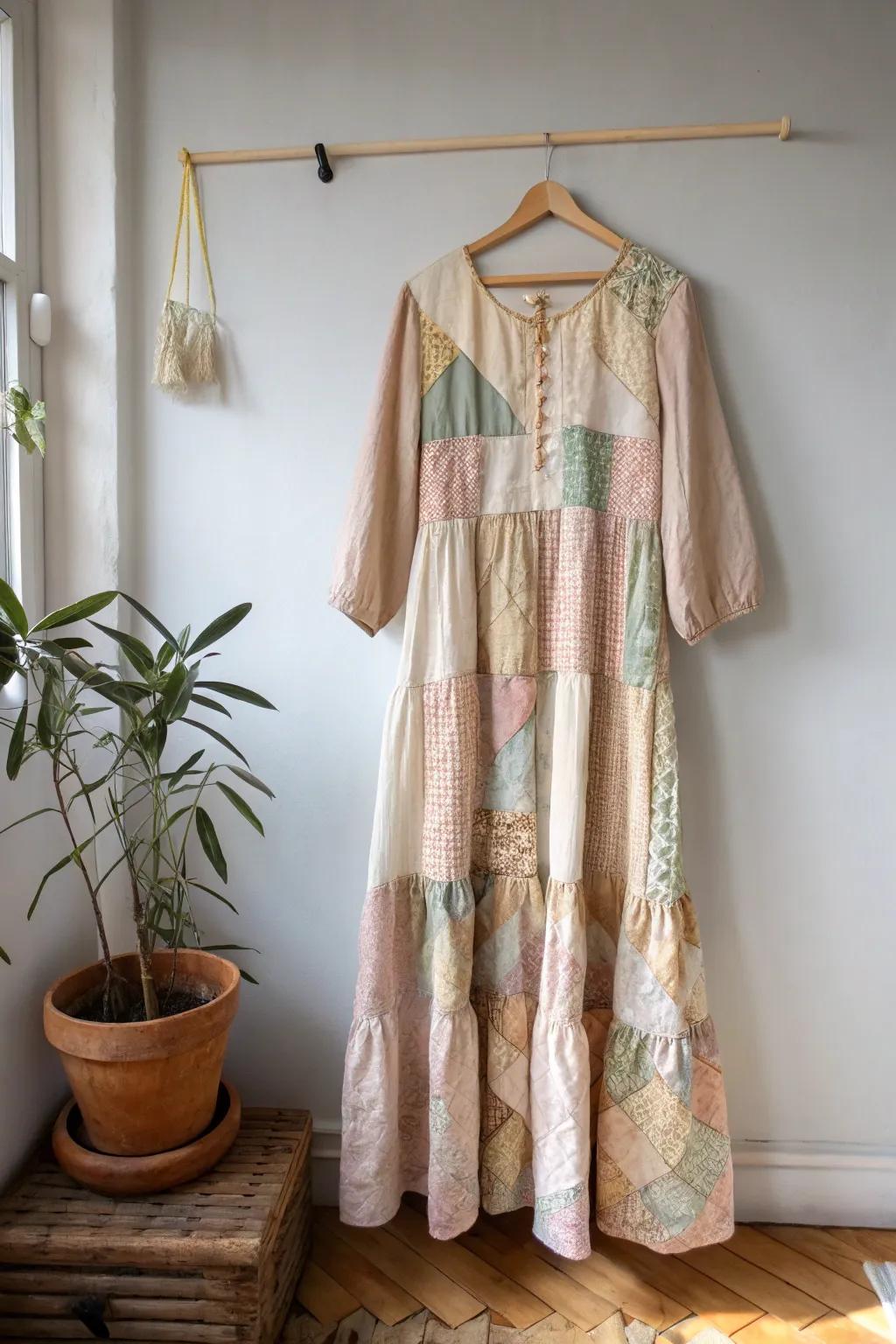 Embrace creativity and coziness with this DIY Patchwork Maxi Dress &ndash; a comforting hug in dress form!