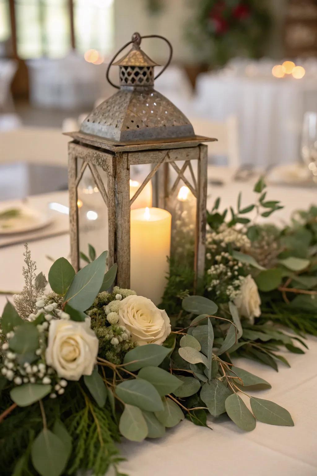 Create a warm ambiance with glowing lantern centerpieces.