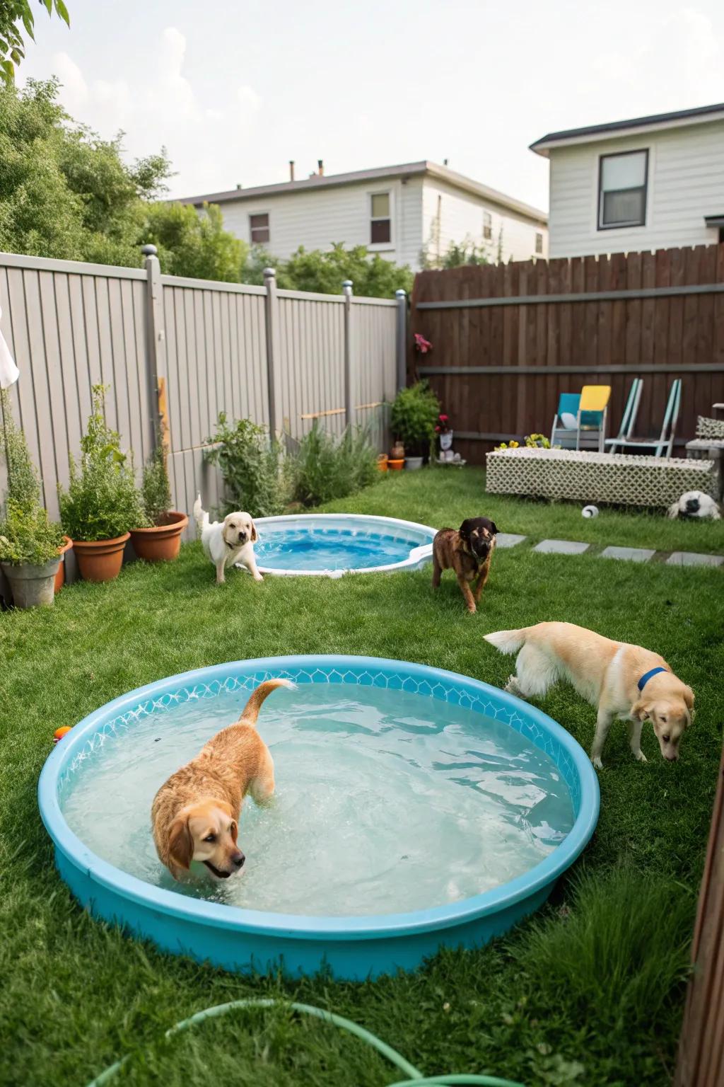 A basic water area with a kiddie pool perfect for sweltering summer days.