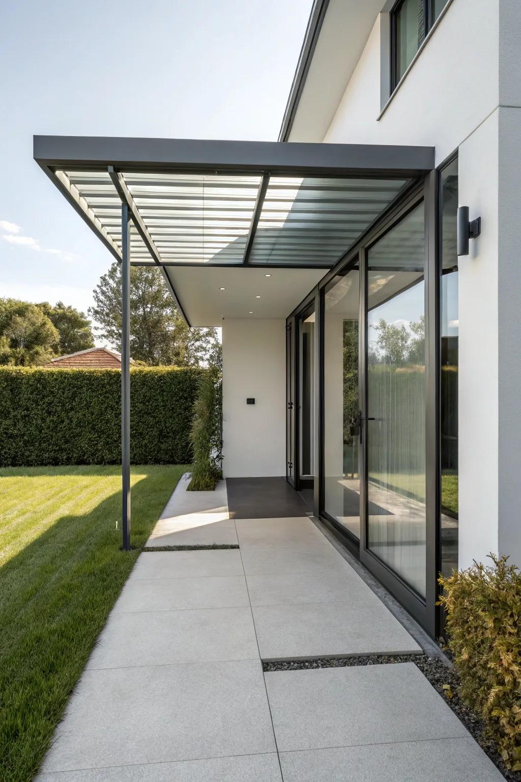 A stylish metallic shelter that enhances modern architectural designs.
