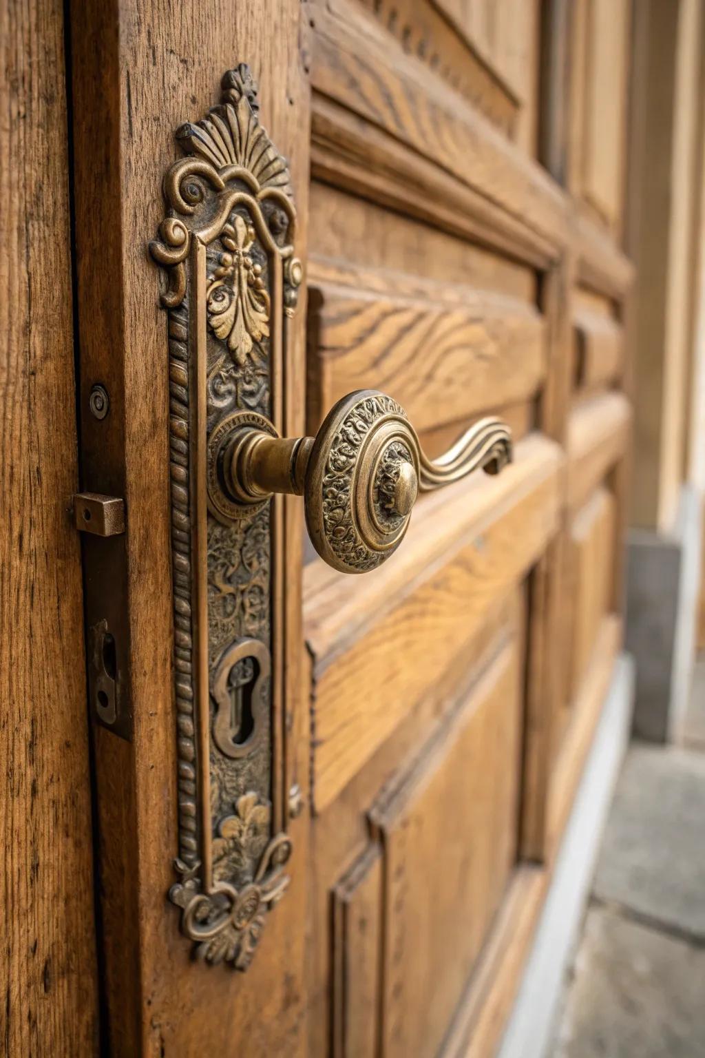 Vintage brass handles infuse timeless elegance.