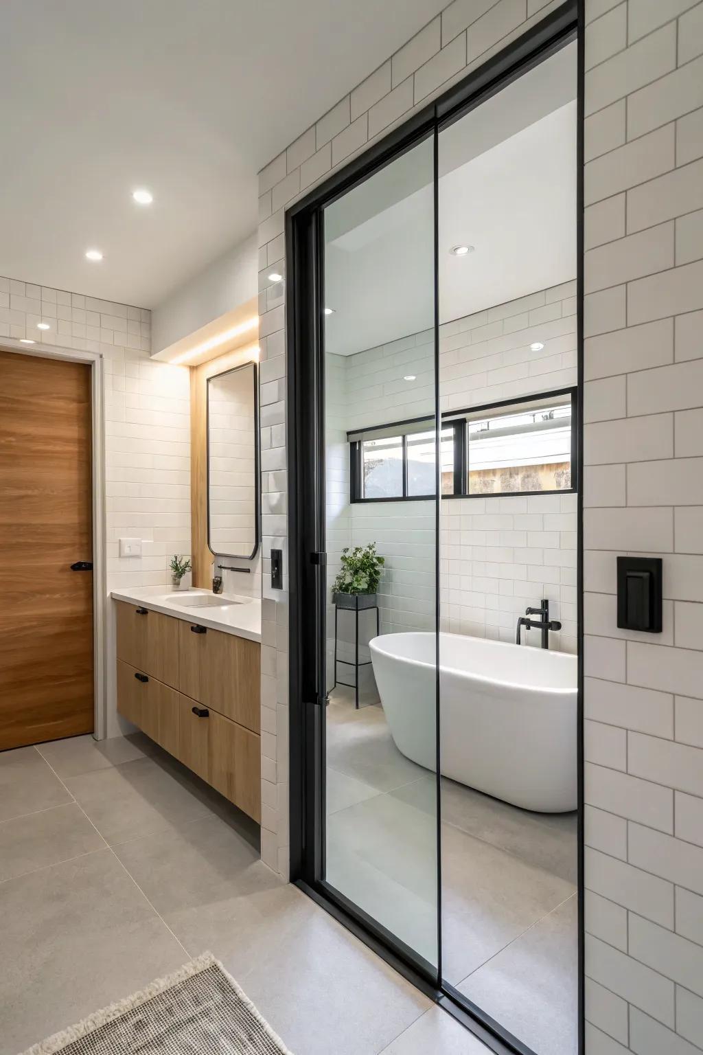 Pocket doors deliver a streamlined appearance that maximizes space.