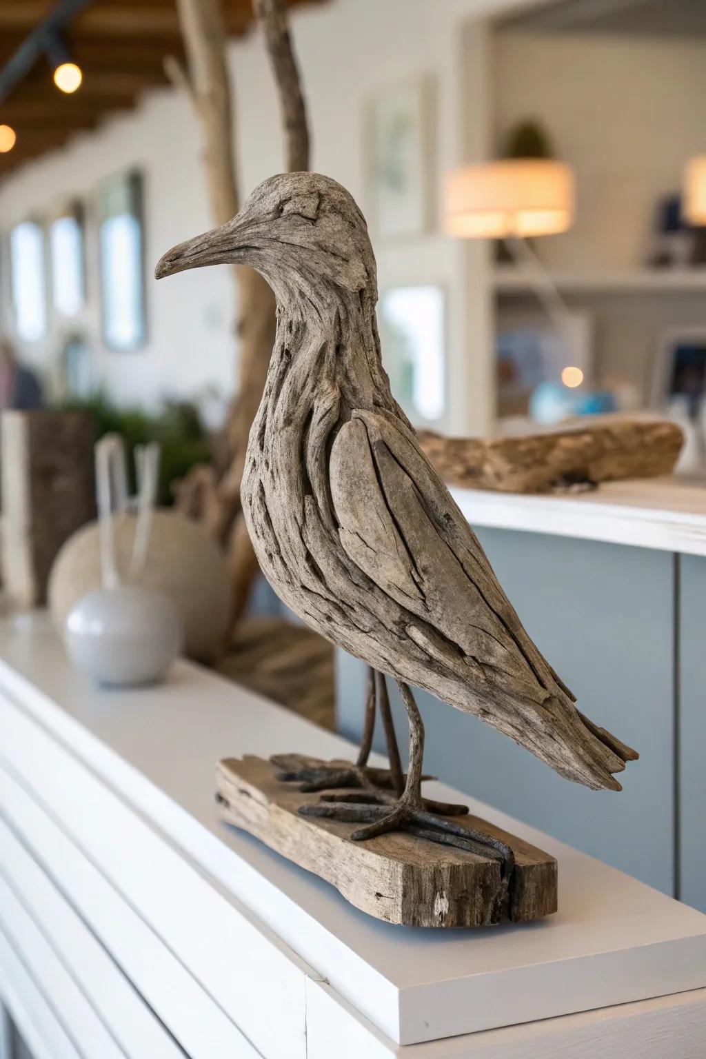 Found-wood figures bring an artistic style to your decoration.
