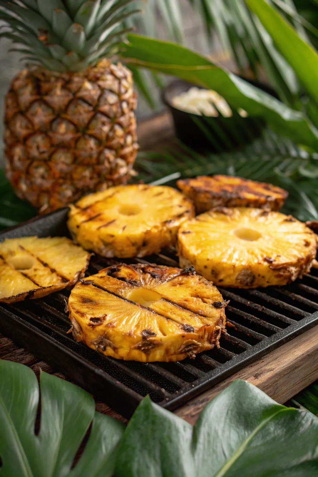 Sweet and tangy flame-kissed pineapple slices, the ultimate addition to any summer BBQ.