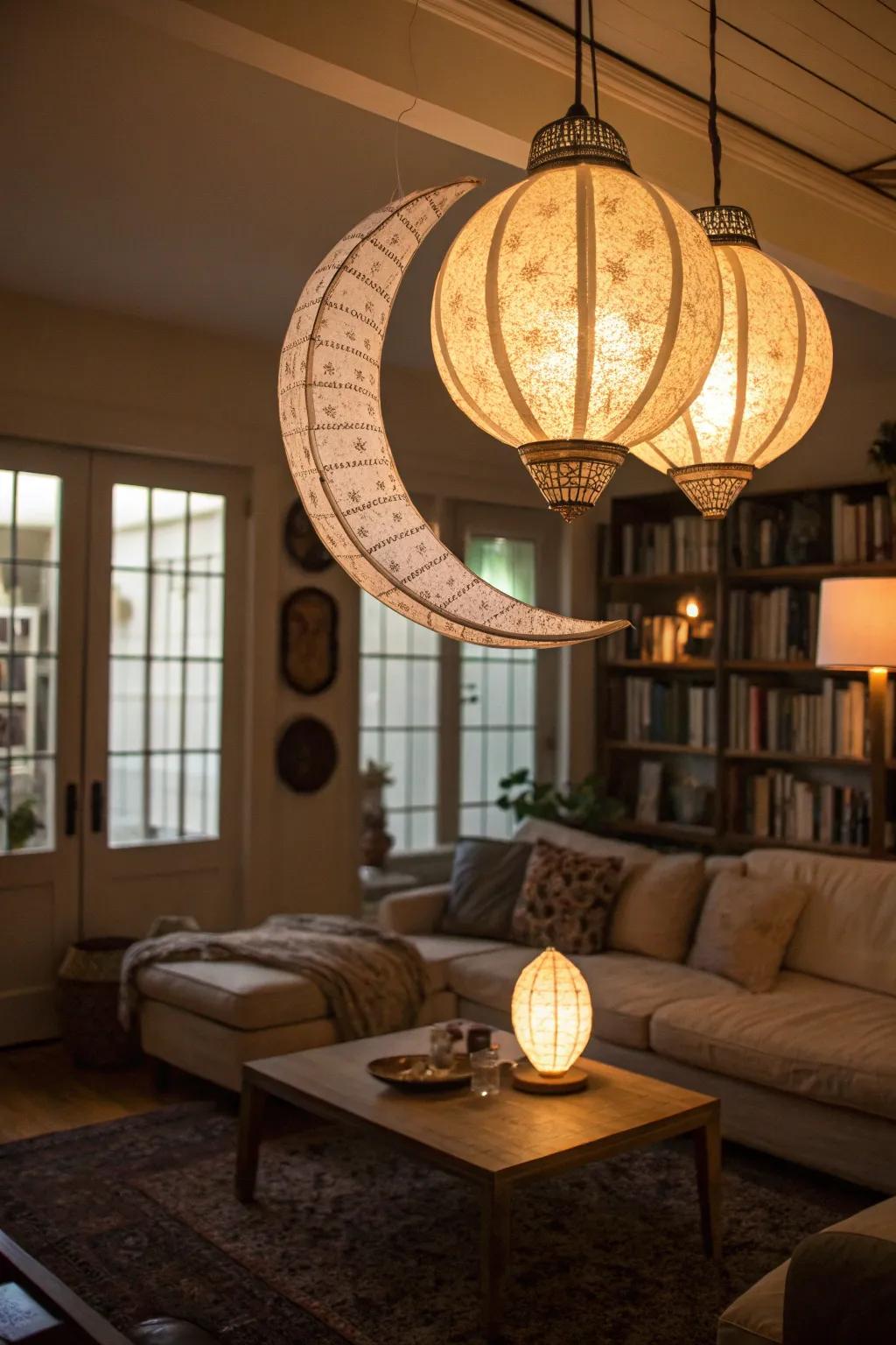 Set a welcoming mood with lunar crescent lamps.