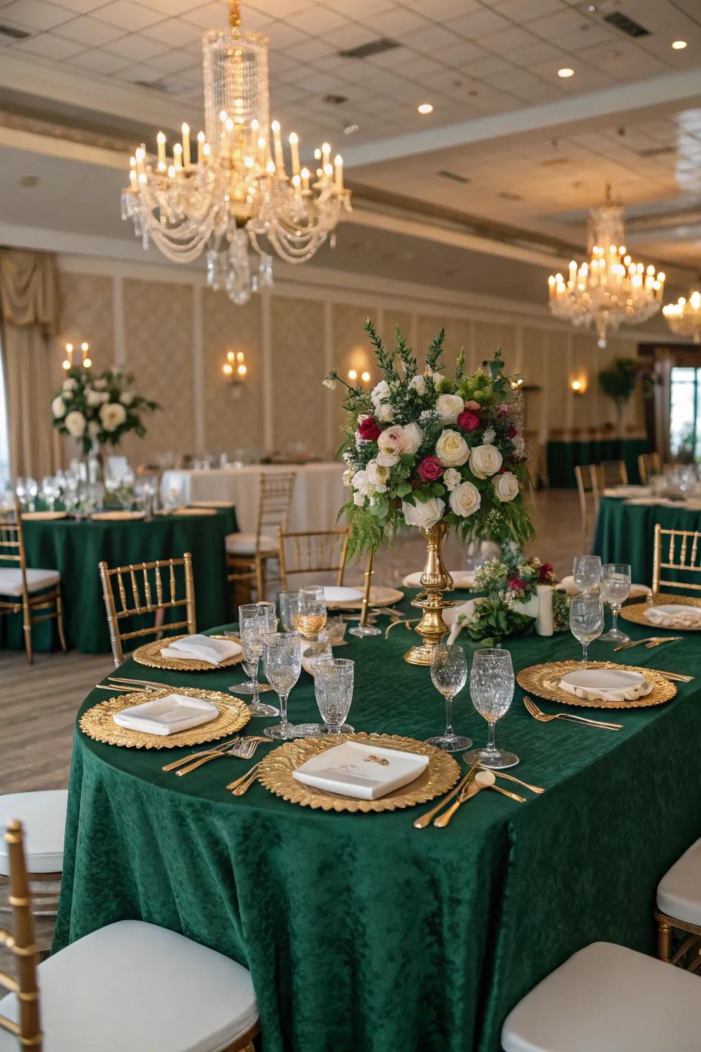 A sumptuous tablescape showcasing verdant and shimmering accents.